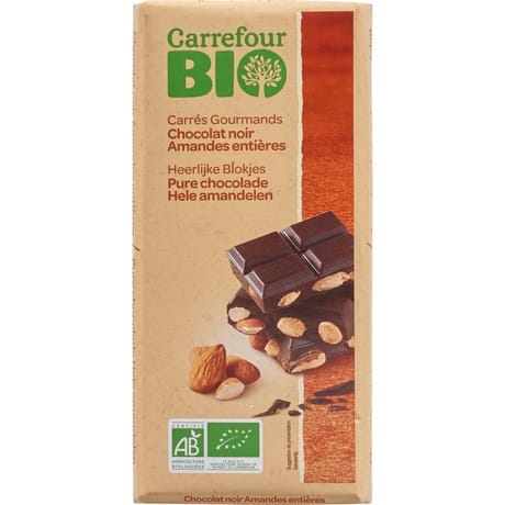 Carrefour bio tablette de chocolat noir aux amandes bio - 200g