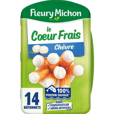 Fleury Michon 14 bâtonnets surimi coeur frais chèvre 224g