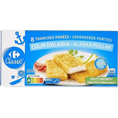 Carrefour classic 8 tranches panées colin d'alaska 400g