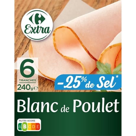 Carrefour extra blanc de poulet réduit en sel 6 tranches 240g