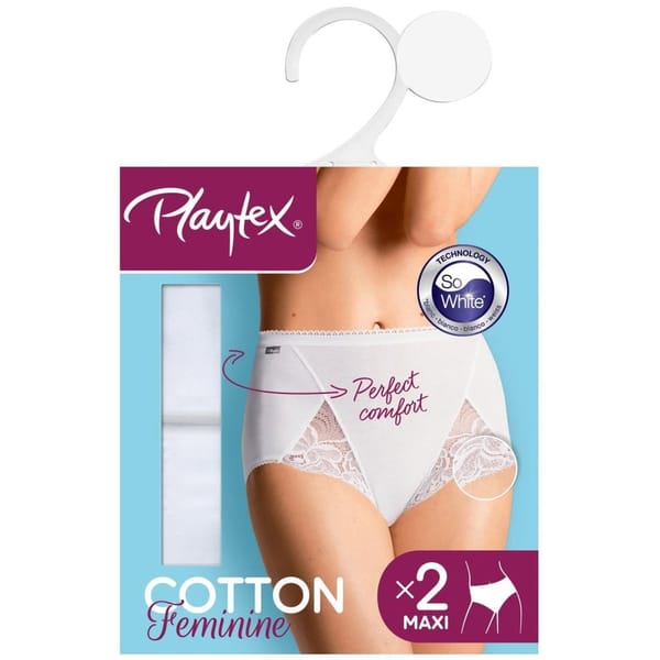 Lot de 2 culottes maxi coton dentelle Playtex 000 BLANC T52