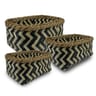 Panier de rangement en bambou tressé motif noir x3