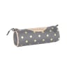 Trousse ronde petits pois gris/dore