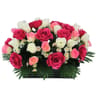 Rose ouverte et bouton en jardinière L57XL43XH36cm  artificielle  rose blanc