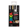 Posca 4 marqueurs pointe moyenne or argent blanc noir