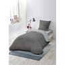 Parure housse de couette lavée 140x200cm+1 taie 63x63cm gris foncé gris clair