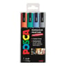 Posca 4 marqueurs pointe moyenne orange foncé, vert émeraude, bleu ciel & gris