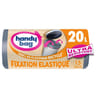 Handy bag 100% plastique recycle sacs poubelle fixation élastique 20l x 15