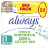 Always coton protection serviettes hygiéniques ailettes normal x22
