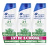 Head & shoulders shampoing menthol fresh 2en1 antipelliculaire 3x300ml