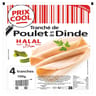 Prix cool tranché de poulet et de dinde halal 4 tranches 100g
