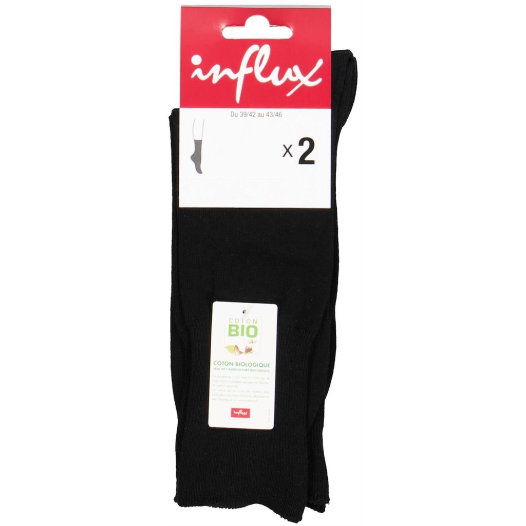 Lot de 2 paires de mi chaussettes non comprimantes coton bio homme NOIR T43\46