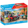71825 Pompier avec quad et arbustes enflammés