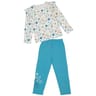 Pyjama long manches longues jersey fille ECRU AOP / TURQUOISE 12 ANS