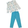Pyjama long manches longues jersey fille ECRU AOP / TURQUOISE 12 ANS