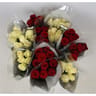 Bouquet de 5 roses rouge blanche gros bouton tiges de 55 cm