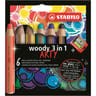 6 crayons multi-talents Stabilo woody 3 in 1 arty + 1 taille-crayon
