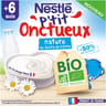 Nestlé p'tit onctueux bio nature sucre de canne dès 6 mois 4x90g