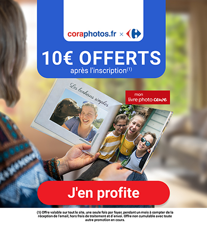 Code promo sur les tirages photos et les livres photos Cora x Cewe