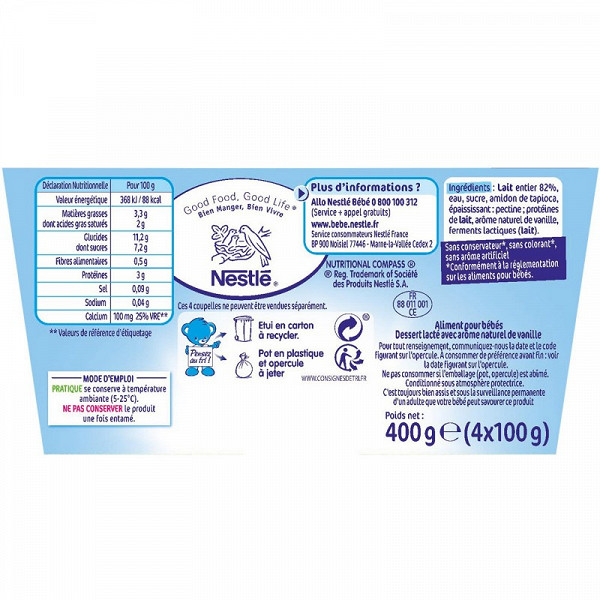 Nestle P Tit Brasse Vanille Des 6 Mois 4x100g