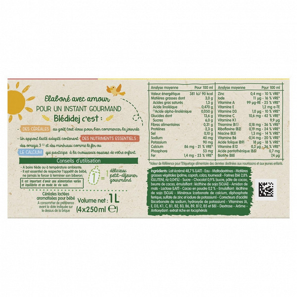 Bledina Bledidej Brique De Lait Et Cereales Saveur Chocolat 4x250ml Des 12 Mois Bledina Bledidej Brique De Lait Et Cereales Saveur Chocolat 4x250ml Des 12 Mois