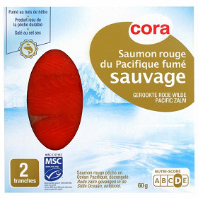 Cora saumon rouge du Pacifique fumé sauvage 2 tranches avec intercalaires 60g