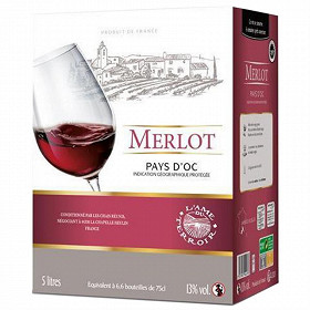 L'âme du terroir vin de pays d'OC Merlot rouge poche 5 litres 13% Vol.