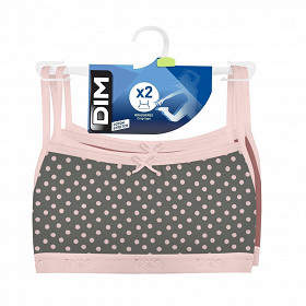 Lot de 2 brassières fille pocket coton Dim AZB IMP SOLEIL/ROSE BRIQUE 12ANS
