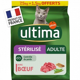 Ultima croquettes chat stérilisé adulte boeuf 7.5kg + 1.5 kg