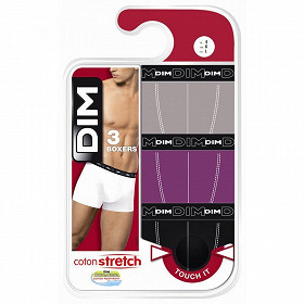 Lot de 3 boxers homme ligne Coton Stretch Dim GRIS/VIOLET/NOIR T3