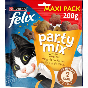 Felix party mix original friandises pour chat poulet, foie, dinde 200g