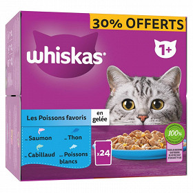 Whiskas sachets fraicheur les poissons favoris en gelée pour chat x24 + 30% offert - 2040g