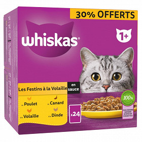 Whiskas sachets fraicheur les festins à la volaille en sauce x24 + 30% offert - 2040g