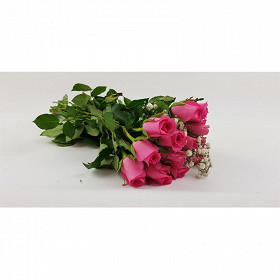 Bouquet de 9 roses 50 cm + gypso bouton 3.8 cm coloris assortis ton froid