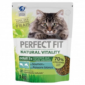 Perfect fit croquettes pour chat natural vitality au saumon et poisson blanc 1kg
